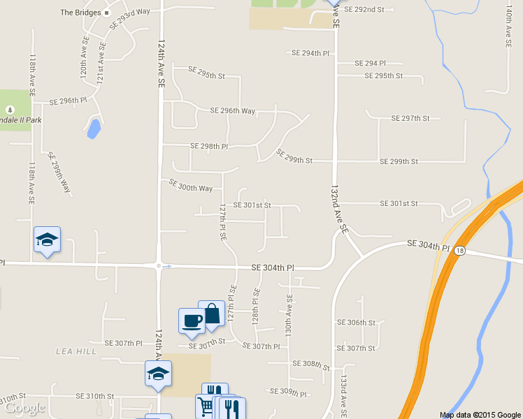 map of restaurants, bars, coffee shops, grocery stores, and more near 12820 Southeast 301st Street in Auburn
