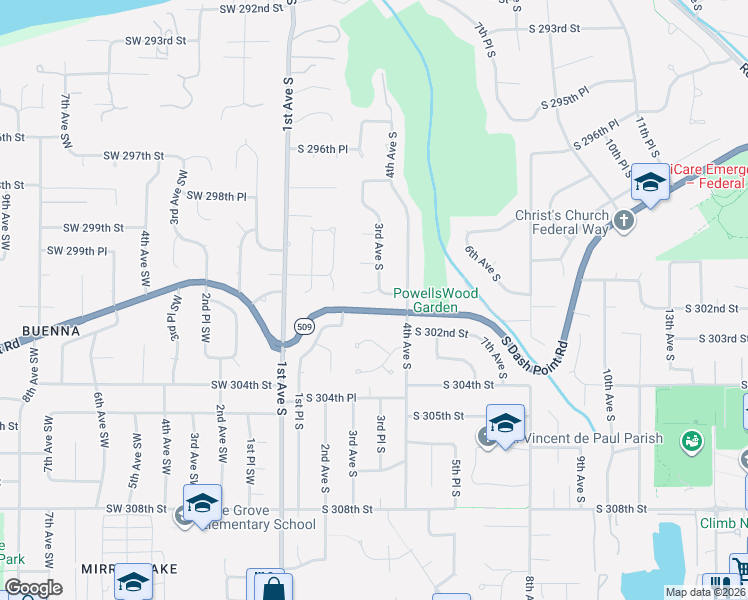 map of restaurants, bars, coffee shops, grocery stores, and more near 252 South 301st Street in Federal Way