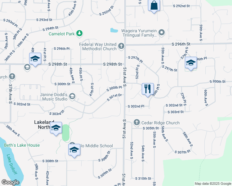 map of restaurants, bars, coffee shops, grocery stores, and more near 4915 South 300th Place in Auburn