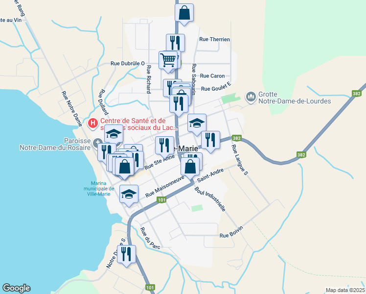map of restaurants, bars, coffee shops, grocery stores, and more near 67 Rue Sainte Anne in Ville-Marie