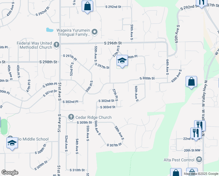 map of restaurants, bars, coffee shops, grocery stores, and more near 5631 South 300th Place in Auburn