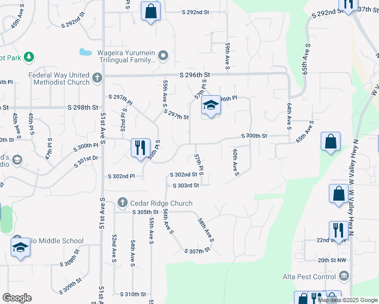 map of restaurants, bars, coffee shops, grocery stores, and more near 5631 South 300th Place in Auburn