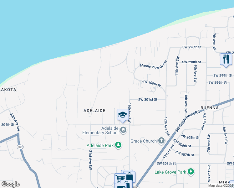 map of restaurants, bars, coffee shops, grocery stores, and more near 30107 17th Avenue Southwest in Federal Way