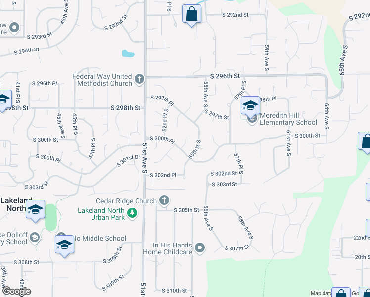 map of restaurants, bars, coffee shops, grocery stores, and more near 5311 South 300th Place in Auburn