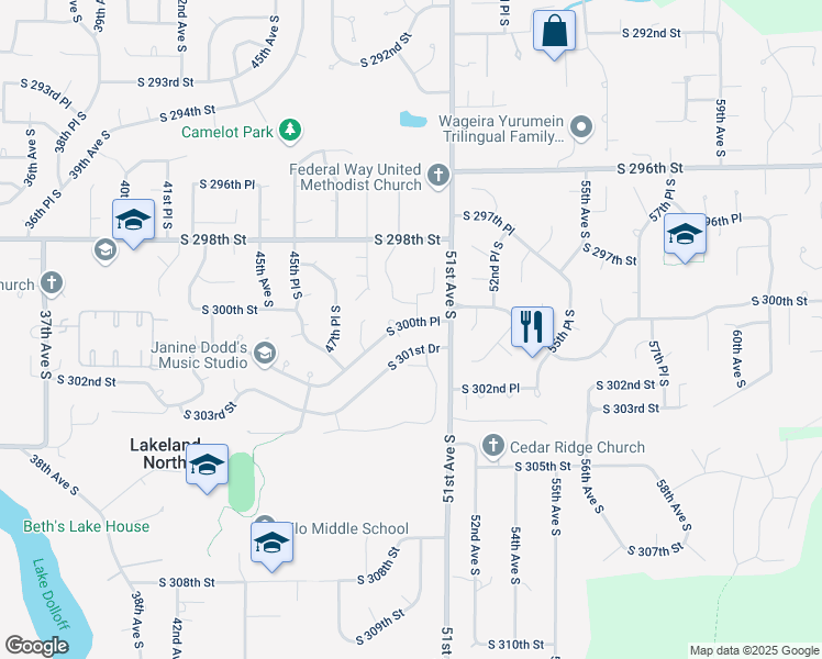 map of restaurants, bars, coffee shops, grocery stores, and more near 4915 South 300th Place in Auburn