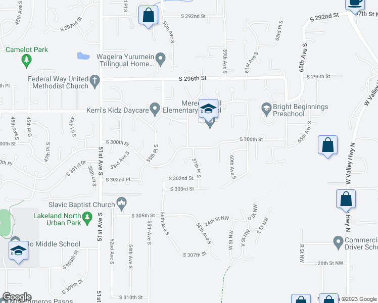 map of restaurants, bars, coffee shops, grocery stores, and more near 5631 South 300th Place in Auburn