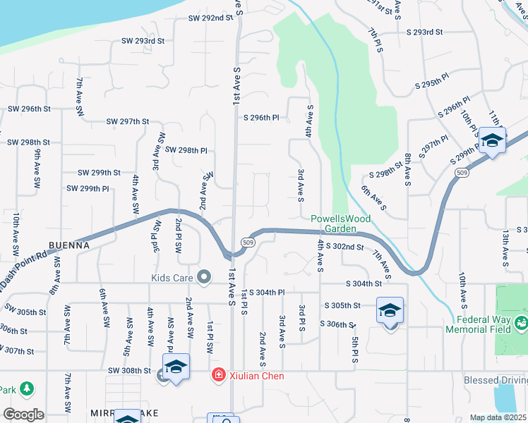 map of restaurants, bars, coffee shops, grocery stores, and more near 30011 2nd Court South in Federal Way