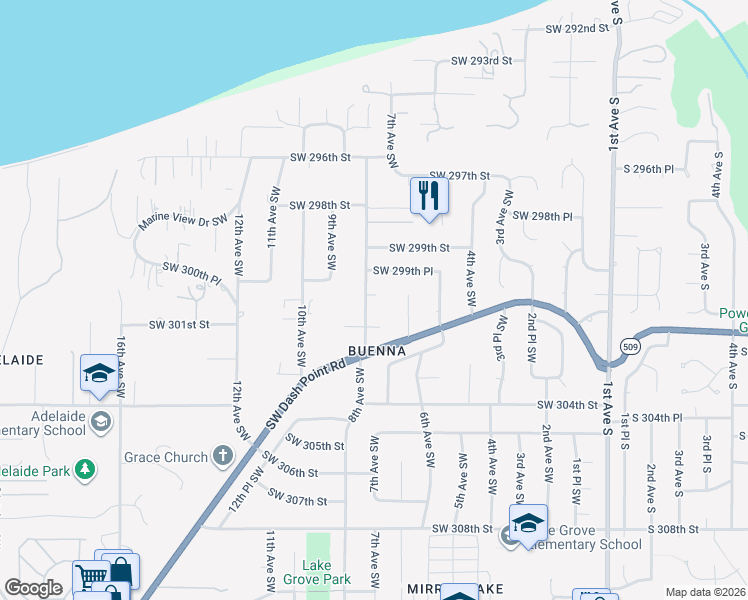 map of restaurants, bars, coffee shops, grocery stores, and more near 30024 8th Avenue Southwest in Federal Way
