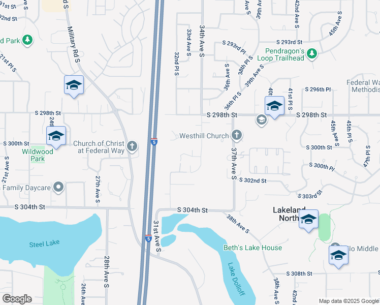 map of restaurants, bars, coffee shops, grocery stores, and more near 3336 South 300th Place in Auburn