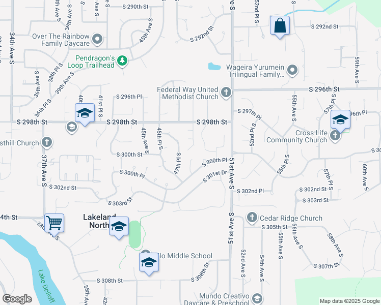 map of restaurants, bars, coffee shops, grocery stores, and more near 29851 48th Avenue South in Auburn