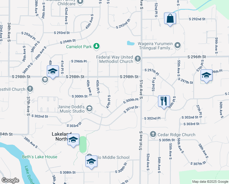 map of restaurants, bars, coffee shops, grocery stores, and more near 29826 48th Avenue South in Auburn