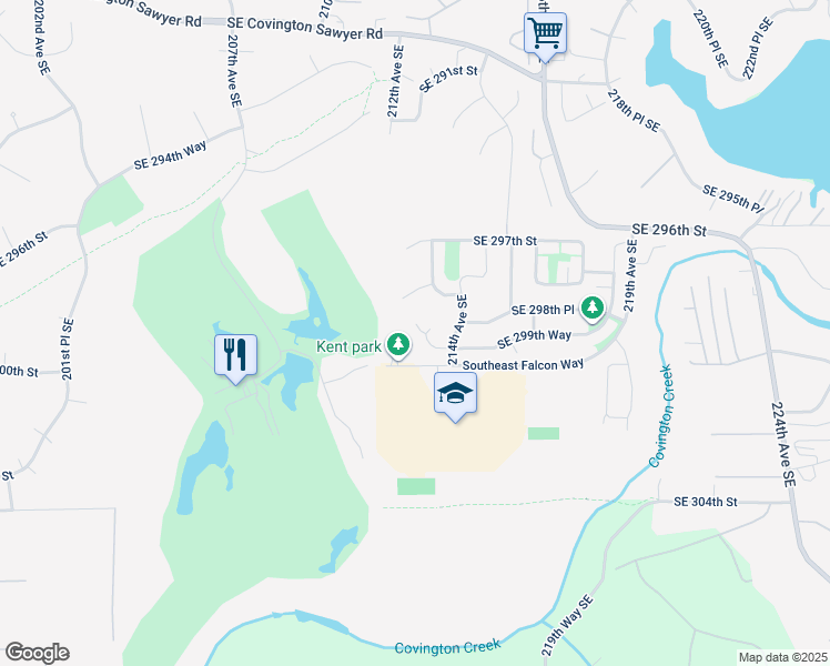 map of restaurants, bars, coffee shops, grocery stores, and more near 21343 Southeast 299th Way in Kent