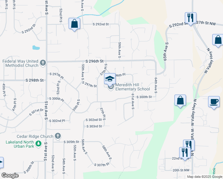 map of restaurants, bars, coffee shops, grocery stores, and more near 5830 South 300th Street in Auburn