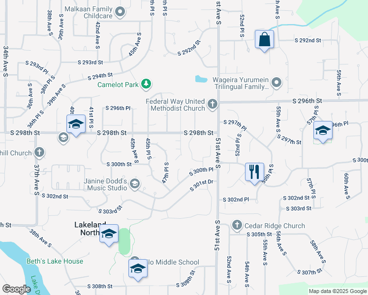 map of restaurants, bars, coffee shops, grocery stores, and more near 29826 48th Avenue South in Auburn