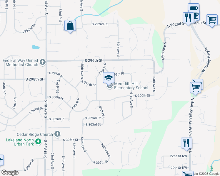 map of restaurants, bars, coffee shops, grocery stores, and more near 5830 South 300th Street in Auburn
