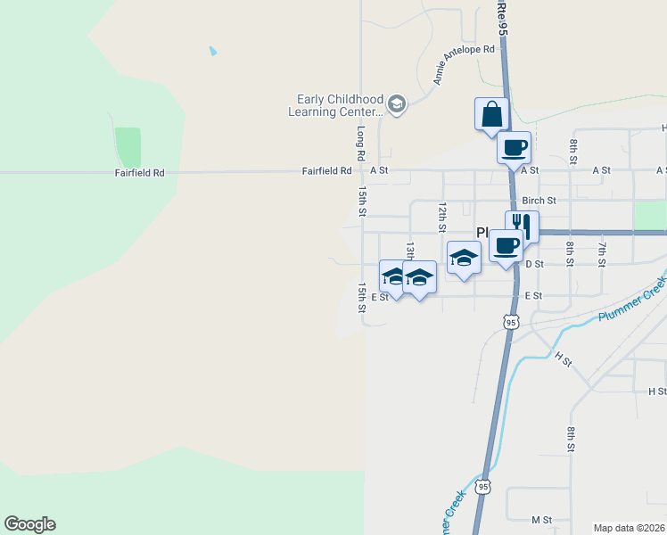 map of restaurants, bars, coffee shops, grocery stores, and more near 331 15th Street in Plummer