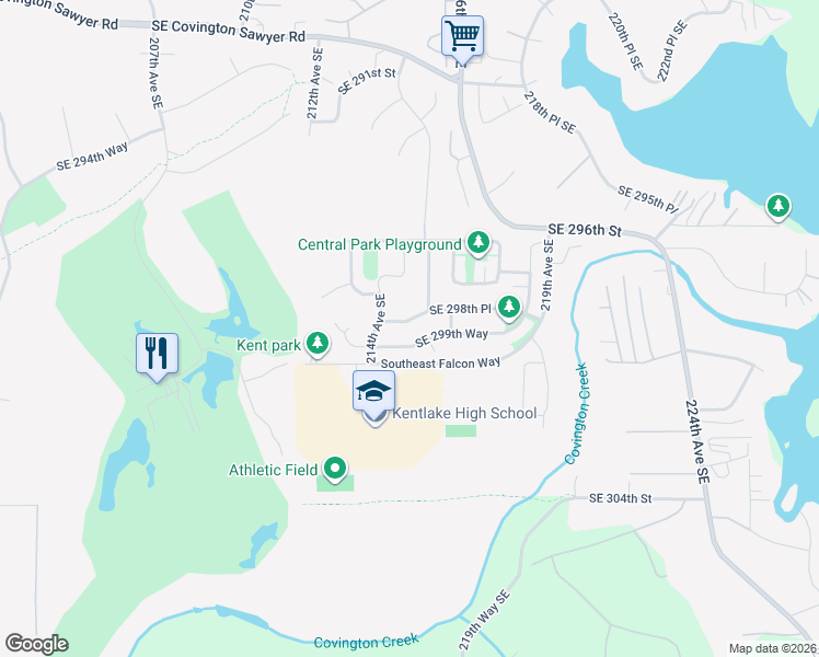 map of restaurants, bars, coffee shops, grocery stores, and more near 21449 Southeast 298th Place in Kent