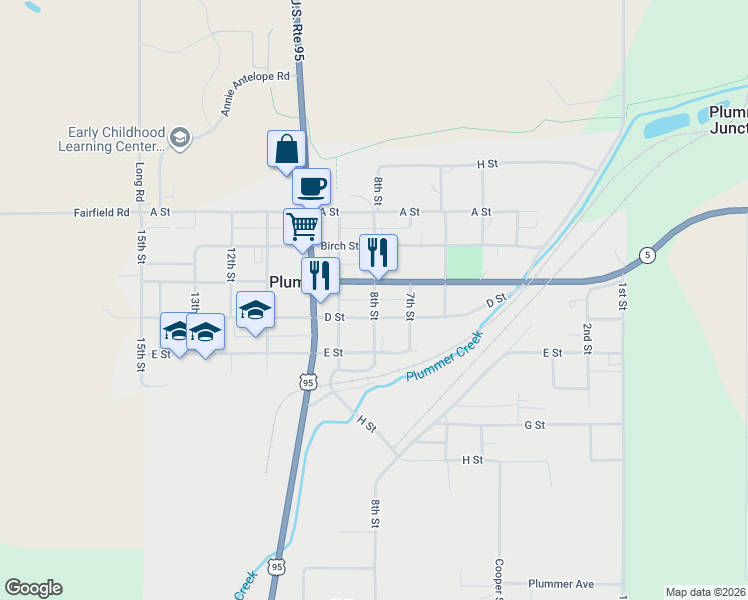 map of restaurants, bars, coffee shops, grocery stores, and more near Milwaukee Avenue in Plummer