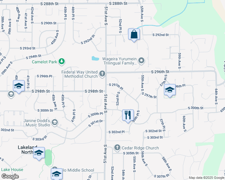 map of restaurants, bars, coffee shops, grocery stores, and more near 5201 South 297th Place in Auburn