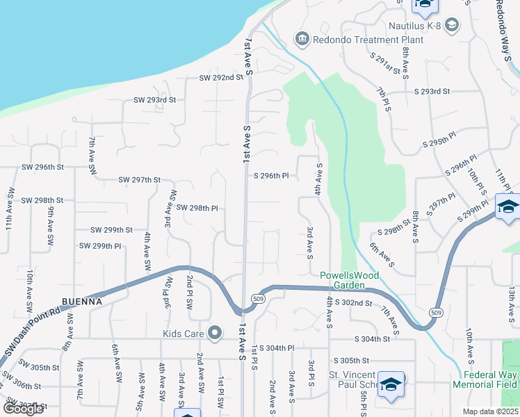map of restaurants, bars, coffee shops, grocery stores, and more near 29650 1st Avenue South in Federal Way