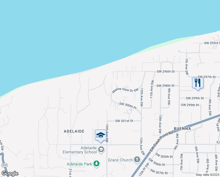 map of restaurants, bars, coffee shops, grocery stores, and more near 29873 Marine View Drive Southwest in Federal Way