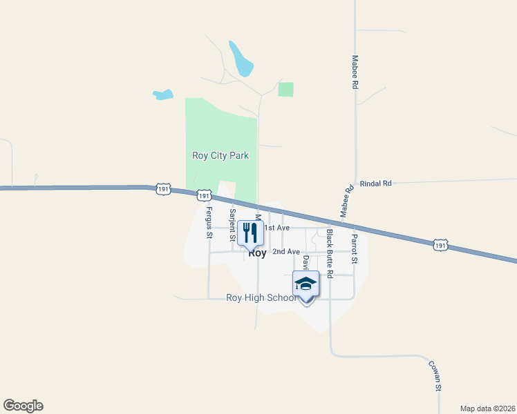 map of restaurants, bars, coffee shops, grocery stores, and more near U.S. 191 in Roy
