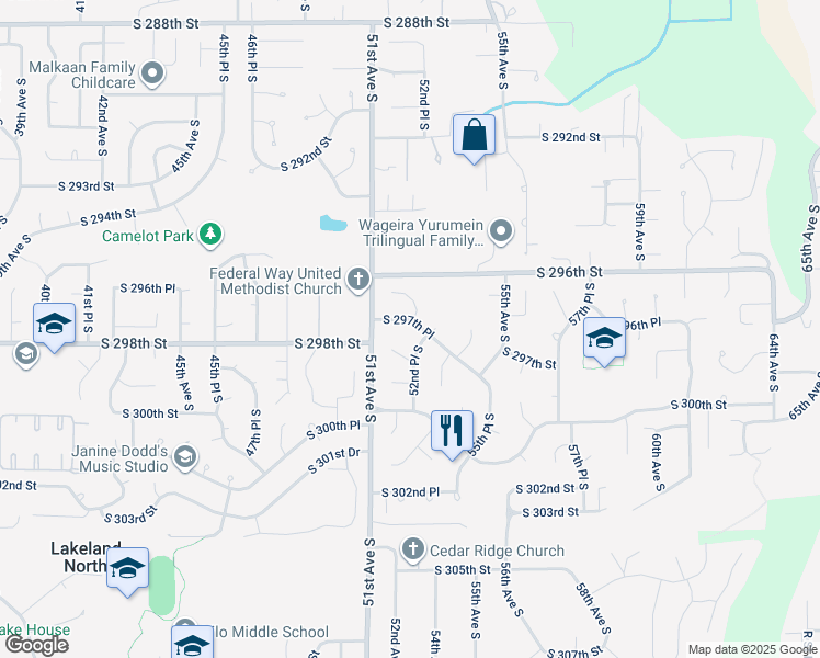 map of restaurants, bars, coffee shops, grocery stores, and more near 5201 South 297th Place in Auburn