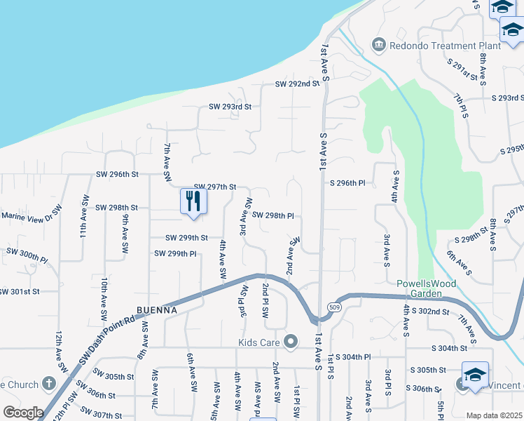 map of restaurants, bars, coffee shops, grocery stores, and more near 29722 3rd Avenue Southwest in Federal Way