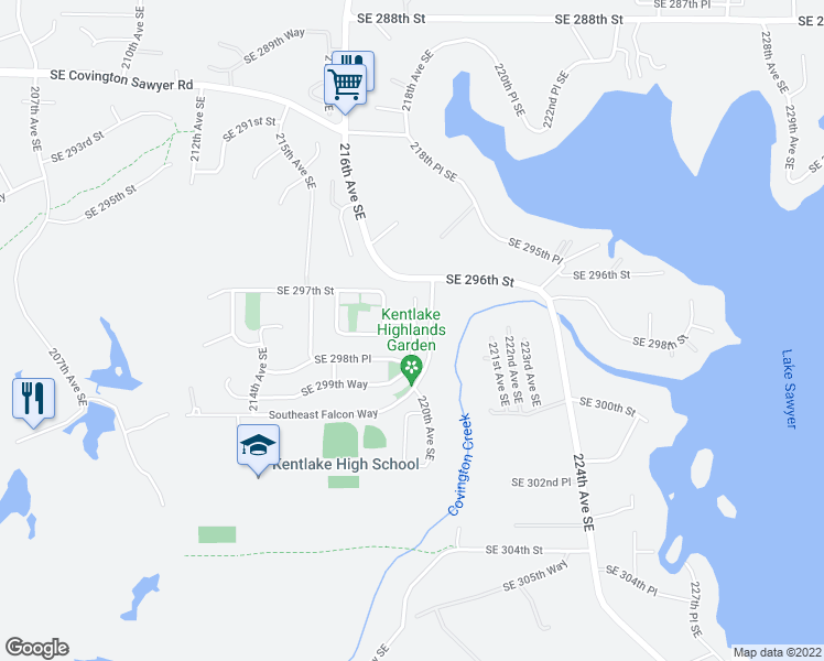map of restaurants, bars, coffee shops, grocery stores, and more near Southeast 218 th Place in Lake Morton-Berrydale