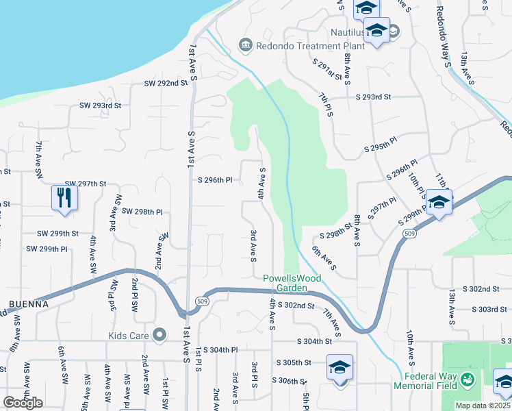 map of restaurants, bars, coffee shops, grocery stores, and more near 305 South 297th Street in Federal Way