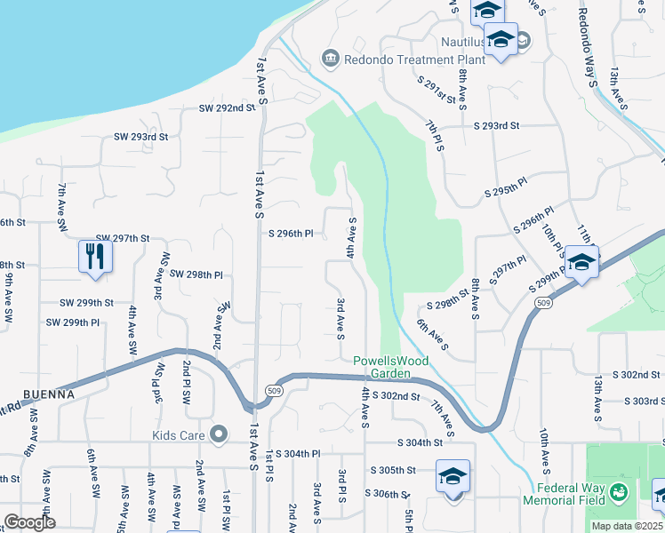 map of restaurants, bars, coffee shops, grocery stores, and more near 305 South 297th Street in Federal Way