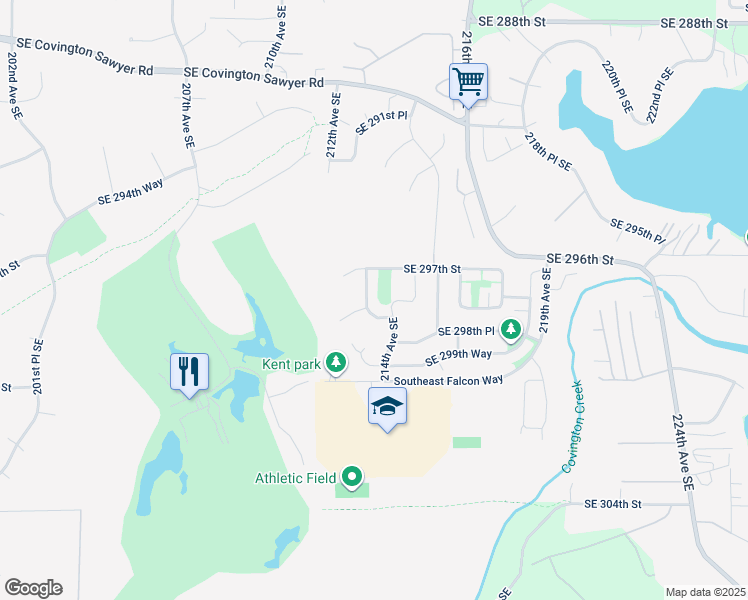 map of restaurants, bars, coffee shops, grocery stores, and more near 29742 213th Way Southeast in Kent