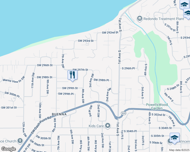 map of restaurants, bars, coffee shops, grocery stores, and more near 29722 3rd Avenue Southwest in Federal Way