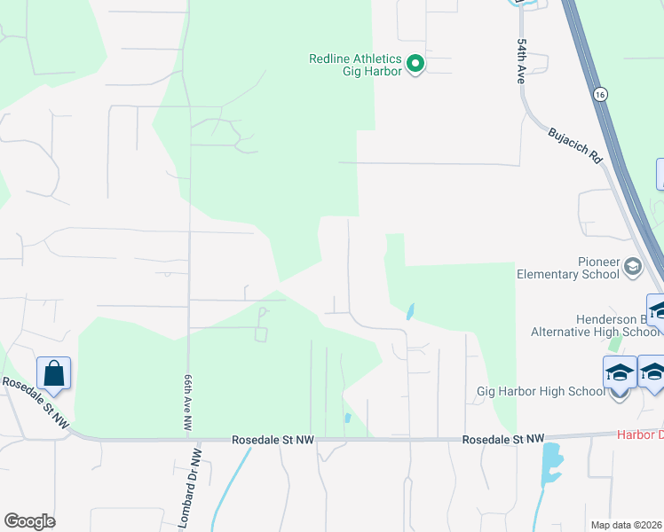map of restaurants, bars, coffee shops, grocery stores, and more near 8607 58th Avenue Northwest in Gig Harbor