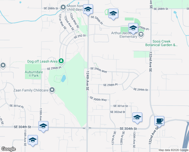 map of restaurants, bars, coffee shops, grocery stores, and more near 29656 124th Place Southeast in Auburn