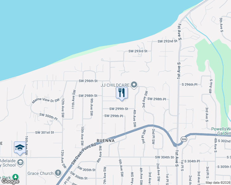 map of restaurants, bars, coffee shops, grocery stores, and more near 619 Southwest 297th Street in Federal Way
