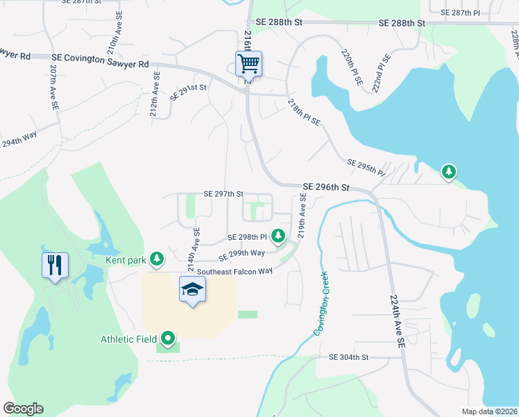 map of restaurants, bars, coffee shops, grocery stores, and more near 21634 Southeast 297th Street in Kent