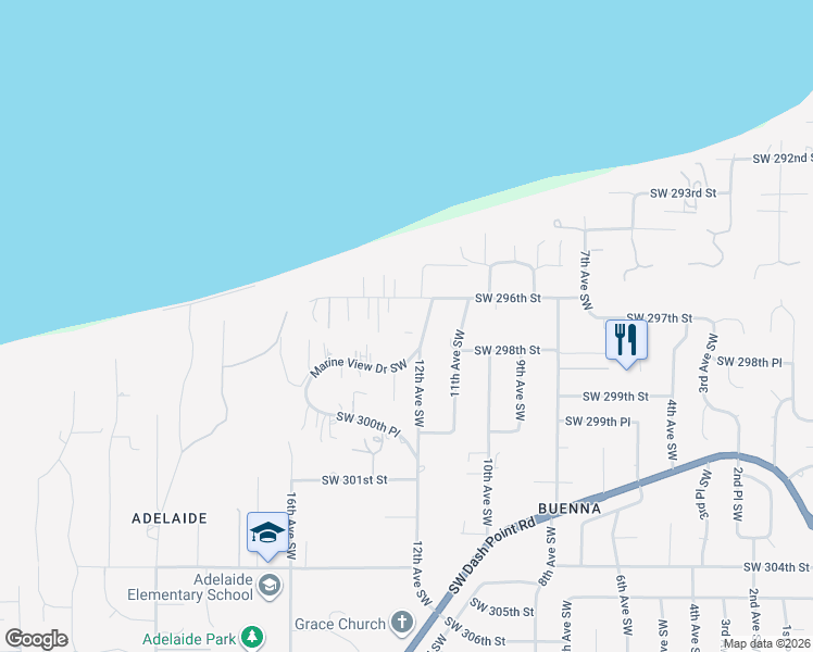 map of restaurants, bars, coffee shops, grocery stores, and more near 29661 Marine View Drive Southwest in Federal Way