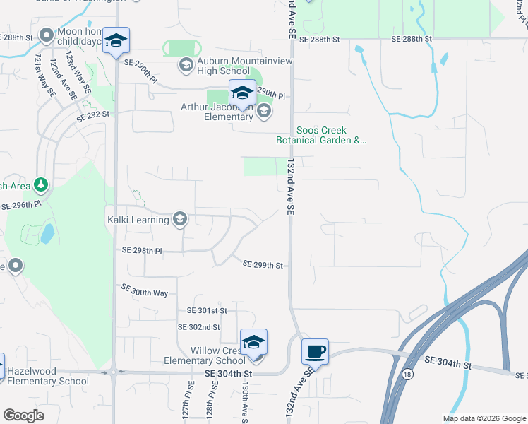 map of restaurants, bars, coffee shops, grocery stores, and more near 29633 130th Way Southeast in Auburn