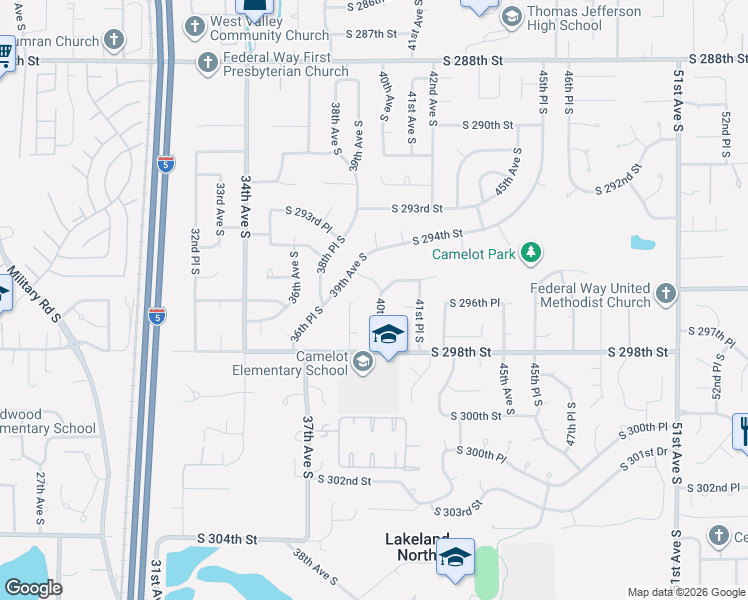 map of restaurants, bars, coffee shops, grocery stores, and more near 29504 39th Avenue South in Auburn