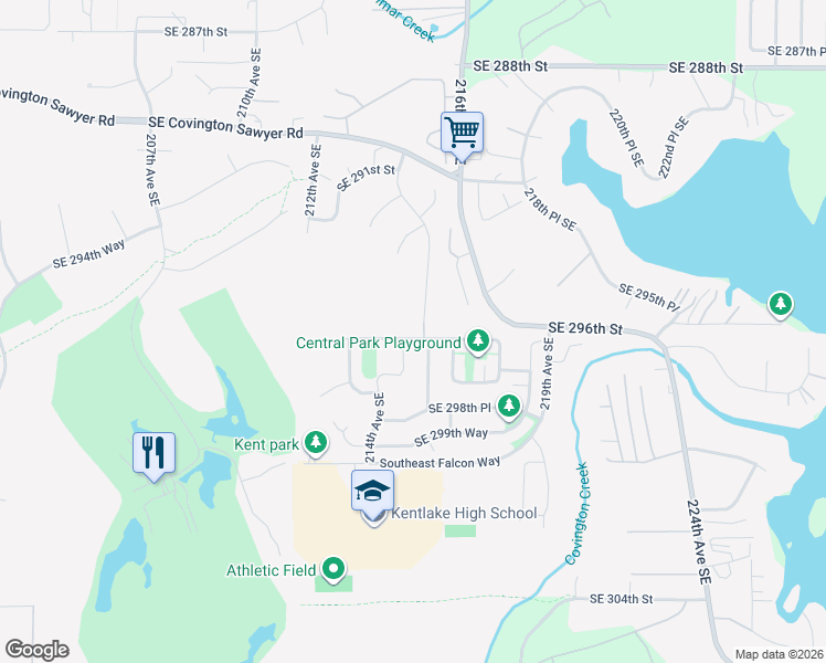 map of restaurants, bars, coffee shops, grocery stores, and more near 21426 Southeast 297th Street in Kent