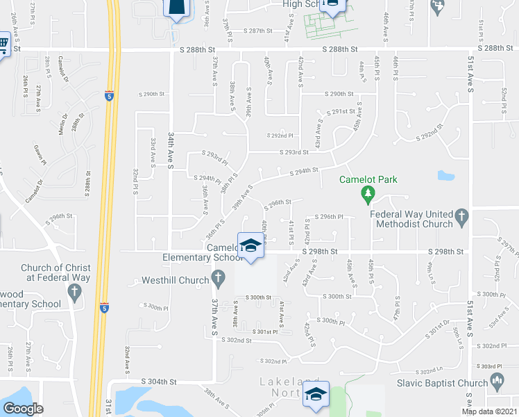 map of restaurants, bars, coffee shops, grocery stores, and more near 29504 39th Avenue South in Auburn