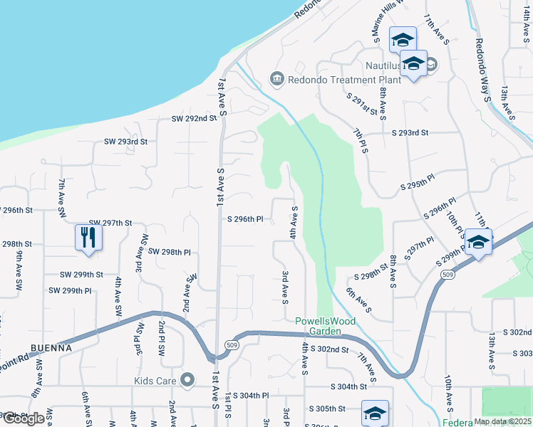 map of restaurants, bars, coffee shops, grocery stores, and more near 29512 3rd Avenue South in Federal Way