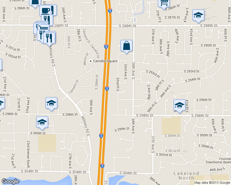 map of restaurants, bars, coffee shops, grocery stores, and more near 29529 32nd Place South in Auburn
