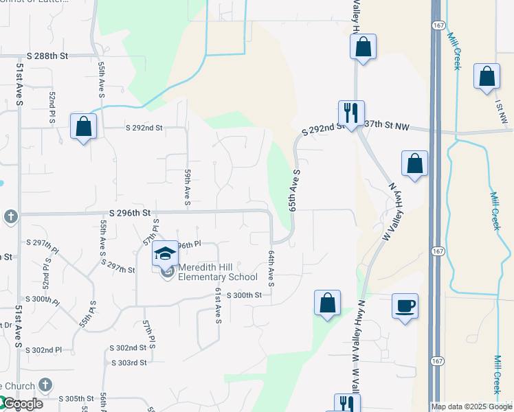 map of restaurants, bars, coffee shops, grocery stores, and more near 29577 63rd Court South in Auburn