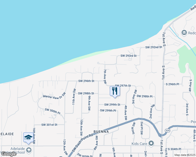 map of restaurants, bars, coffee shops, grocery stores, and more near 706 Southwest 296th Street in Federal Way