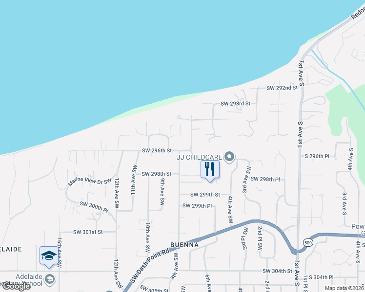 map of restaurants, bars, coffee shops, grocery stores, and more near 714 Southwest 296th Street in Federal Way