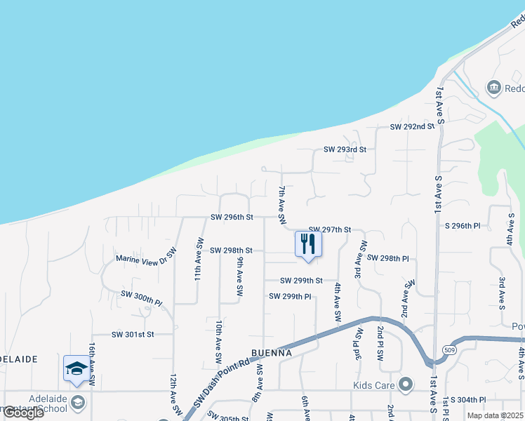 map of restaurants, bars, coffee shops, grocery stores, and more near 706 Southwest 296th Street in Federal Way