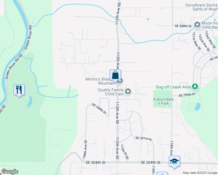 map of restaurants, bars, coffee shops, grocery stores, and more near 11101 Southeast 295th Street in Auburn