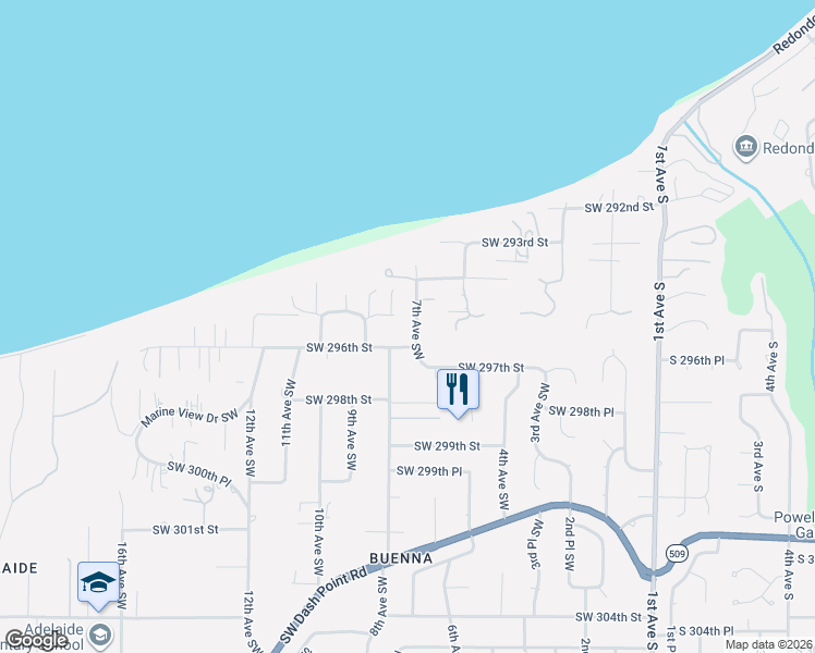 map of restaurants, bars, coffee shops, grocery stores, and more near 706 Southwest 296th Street in Federal Way
